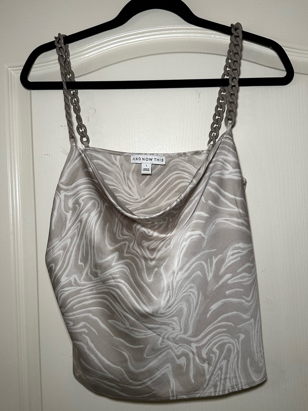 Taupe Marble Cowl Neck Tank Top with Chain Straps